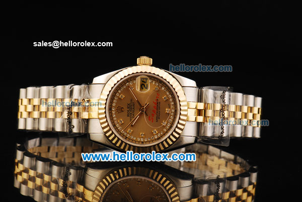 Rolex Datejust Oyster Perpetual Automatic Movement Steel Case with Diamond Markers and Two Tone Strap-Lady Model - Click Image to Close